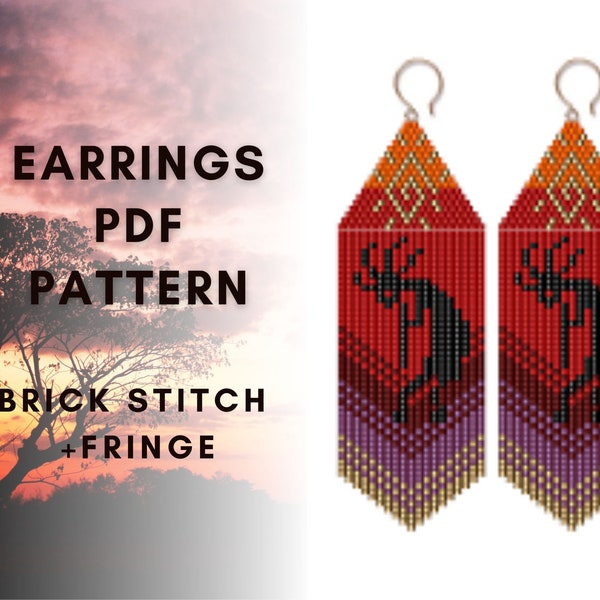 Southwest seed bead earring pattern, Kokopelli earrings, Brick stitch Fringe earrings, Non native american, Tribal, Nature, PDF digital