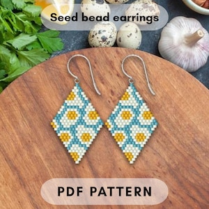 Fried egg brick stitch earring pattern Funny food design Seed bead pattern Rhomb beadweaving Diy beaded jewelry Mother's Day PDF digital 501