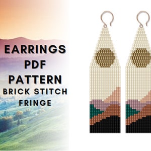 Mountain sun Brick stitch earring pattern, Seed bead earring pattern, Landscape sunset, Bead weaving for beginner, PDF instant download, 024