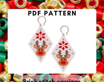 Kersthert, steensteek oorbelpatroon, rocaille Miyuki Delica, winter doe-het-zelf sieraden Kerstmis in juli Eenvoudig te volgen kralen pdf digitaal 480
