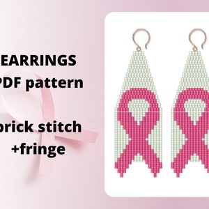 Brick stitch earring pattern, Breast cancer awareness pattern, Seed bead earring pattern, Pink ribbon pattern, PDF digital download