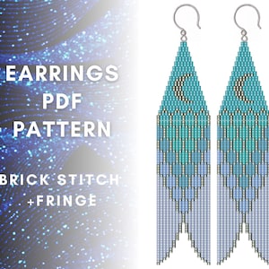 Mermaid brick stitch earring pattern, Crescent Moon pattern, Seed bead pattern, Beaded earring pattern, Bead earring pattern, PDF digital