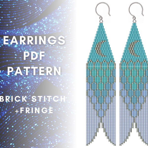 Mermaid brick stitch earring pattern, Crescent Moon pattern, Seed bead pattern, Beaded earring pattern, Bead earring pattern, PDF digital