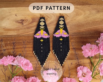 Rosy Maple Moth Seed Bead Pattern, Triple Moon Brick stitch Fringe Earring Moon Phases Beading Pattern Celestial DIY Jewelry PDF digital 003