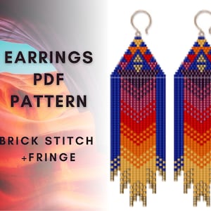 South west Native style seed bead earring pattern, Fringe earring pattern, Bead weaving, Brick stitch pattern, Pdf digital
