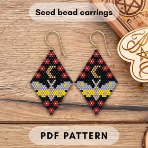 Butterfly moth beaded earring pattern, Moon phase, brick stitch, Seed bead, Gothic style, Beadweaving, Rhomb flat, PDF digital 360