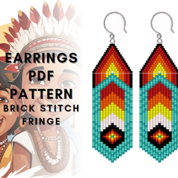 Native style Sead bead fringe earring pattern, Brick stitch earring pattern, Cherokee Navajo inspired, Bead weaving, Beading PDF digital 049