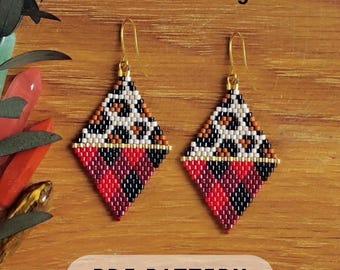 Animal print brick stitch earring pattern Cheetah Leopard and red geometric Seed bead Miyuki Delica DIY jewelry Bead weaving PDF digital 043