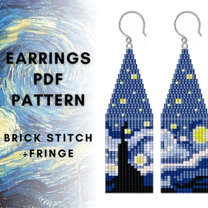 Easy mini Starry night Van Gogh, Beaded earring pattern, Brick stitch, Seed bead pattern, Fringe earring pattern, PDF digital, CUSTOM ORDER
