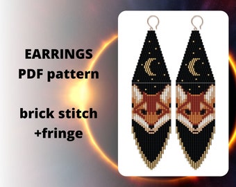 Fox moon Seed bead earring pattern, Brick stitch earring pattern, PDF digital download