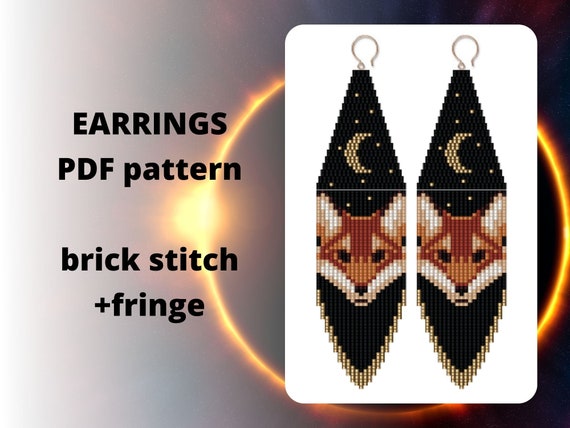 Fox Moon Seed Bead Earring Pattern, Brick Stitch Earring