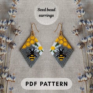 Anleitung für Bienen-Ohrringe mit Perlen (PDF), Waben- und Gänseblümchenmuster, Brick Stitch, Miyuki Delica-Perlen, DIY-Schmuck (PDF, digital, 005)