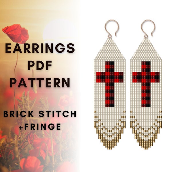 Easter cross brick stitch earring pattern, Seed bead earring pattern, Beadwork, Fringe earring pattern, Earring making, PDF digital download