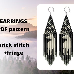 Deer brick stitch pattern, Crescent Moon pattern, Seed bead earring pattern, Beaded earring pattern, Bead earring pattern, PDF digital
