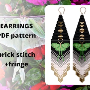 Luna Moth earring pattern, Butterfly Seed bead earring pattern, Crescent Moon Phase pattern, Brick stitch pattern, PDF digital download