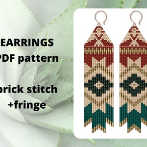 Eagle earring pattern, Brick stitch pattern, Seed bead pattern, Bead earring pattern, Fringe pattern, PDF digital download