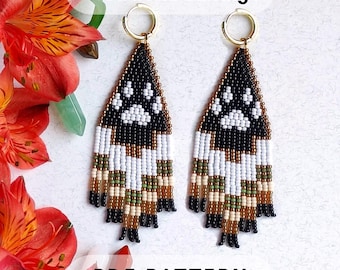 Ethnic print beaded earrings pattern, Statement Brick stitch double fringes, Miyuki seed beads, Geometric design Boho style  PDF digital 234