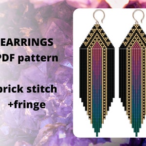 Brick stitch earring patterns, Rainbow earring pattern, Bead earring pattern, Fringe earring pattern, PDF UKRAINE digital download pattern