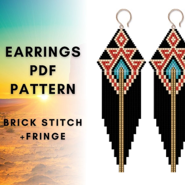 Southwest style seed bead fringe earring pattern, Native American Brick stitch inspired, Bead earring pattern, PDF digital