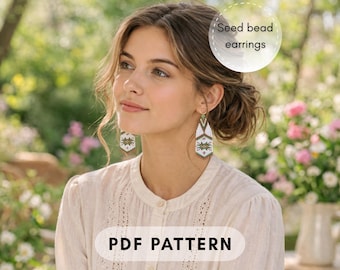 White Green Seed Bead Fringe Earrings Pattern, Brick Stitch Earrings, Boho Jewelry, DIY Miyuki Beading PDF digital 140