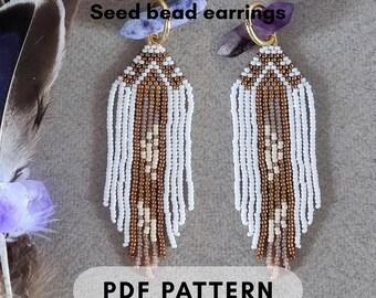 Earth tones Brick stitch earring pattern, Boho, Seed bead fringes, Beadweaving, Natural  colors PDF digital 164