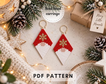 クリスマスノームイヤリングパターン、ブリックステッチビーズパターン、ミユキデリカシードビーズ、サンタイヤリング、PDFデジタルダウンロード047