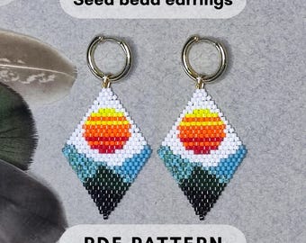 Sun Mountain Brick stitch earring pattern landscape Miyuki Delica seed bead beading Ethnic Nature inspired pdf instant download 430