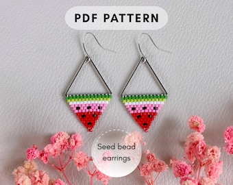 Watermelon brick stitch earring pattern, Seed bead Miyuki Delica, DIY summer jewelry, Grown up beading, Vacation outfit, PDF digital 004