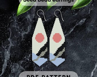 Boho circle abstract Beaded fringe earring pattern, Brick stitch, Bead weaving, Geometric modern, Mid century, Minimalist, PDF digital 064