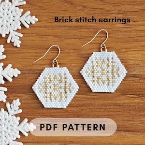 Winter Snowflakes Brick stitch earring pattern, Hexagone shape, Miyuki Delica, Seed beads, Christmas beading, DIY jewelry, pdf digital 026