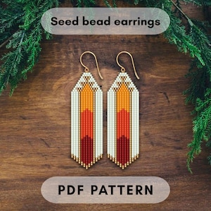 Patrones de pendientes con punto ladrillo, cuentas de semillas Miyuki Delica, diseño de otoño, pendientes con flecos de cuentas, descarga digital en PDF 070