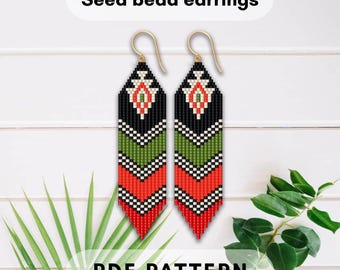 Beaded fringe earring pattern, Ethnic earrings, Seeb bead Brick stitch, Earth tones, Native inspired, pdf pattern digital 033