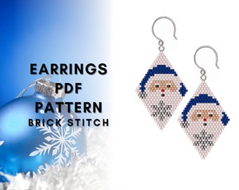 Christmas brick stitch earring pattern, Cute Santa Claus, Seed bead pattern, Xmas beading, Miyuki Delica, Funny winter earring, PDF digital