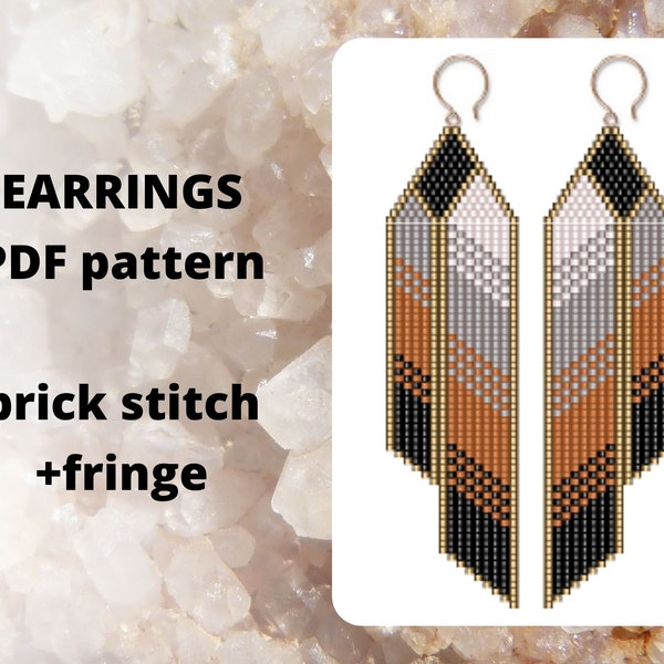 Seed bead earring pattern, Brick stitch pattern, Beaded fringe earring pattern, PDF UKRAINE digital download pattern