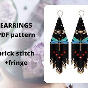 Dragonfly earring pattern, Crescent Luna Moon Phase pattern,  Butterfly Insect Seed bead earring pattern, Brick stitch, PDF digital download