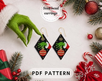 グリンチがクリスマスを盗む ブリックステッチイヤリングパターン シードビーズ ミユキデリカビーズ織り DIY 冬 pdf デジタル 050