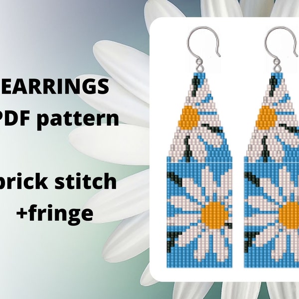 Chamomile earring pattern, Daisy flower pattern, Brick stitch pattern, Ukraine beading pattern, PDF digital download