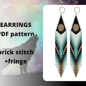 Full moon brick stitch earring pattern, Beaded earring pattern, Seed bead earring pattern, Beadwork, PDF digital download