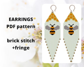 Honeycomb pattern, Bee earring pattern, Brick stitch pattern, Bead fringe earring pattern, Seed bead, PDF digital download