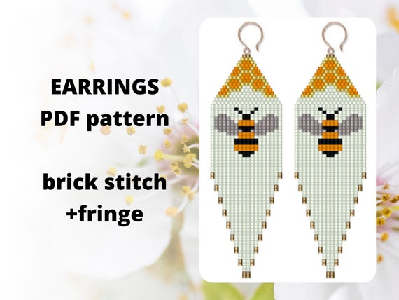 Honeycomb pattern, Bee earring pattern, Brick stitch pattern, Bead fringe earring pattern, Seed bead, PDF digital download