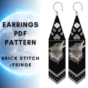 Beaded earring pattern, Wolf earring pattern, Moon earrings, Seed bead earring pattern, Brick stitch earring pattern, PDF digital download