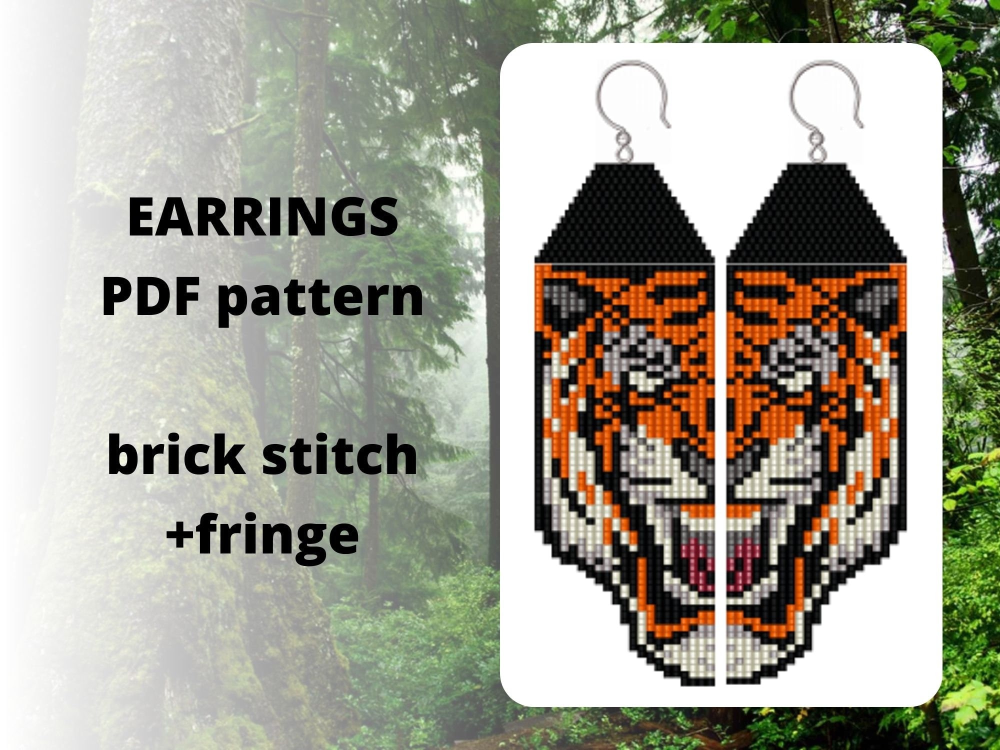 Tiger Seed bead earring pattern, Brick stitch pattern, Beaded earring pattern, PDF UKRAINE digital download pattern