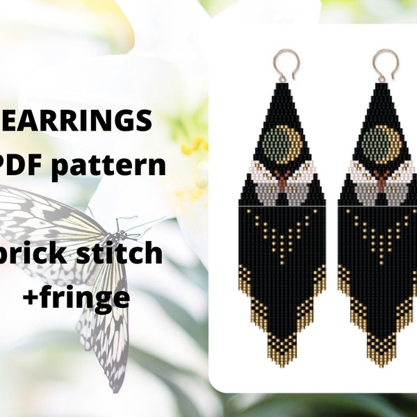 Crescent moon phase Moth Seed bead earring pattern, Insect earring pattern, Luna earring pattern, Brick stitch, PDF digital download