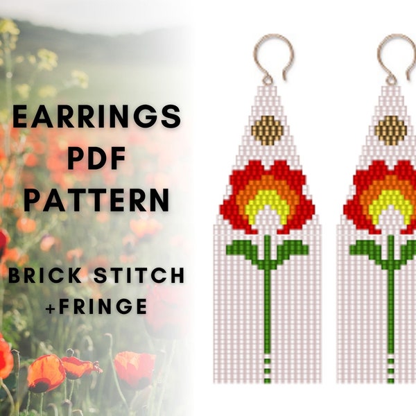 Flower earring pattern, Sun seed bead earing pattern, Botanical earrings, Brick stitch earrings pattern, Field flower earrings, PDF digital