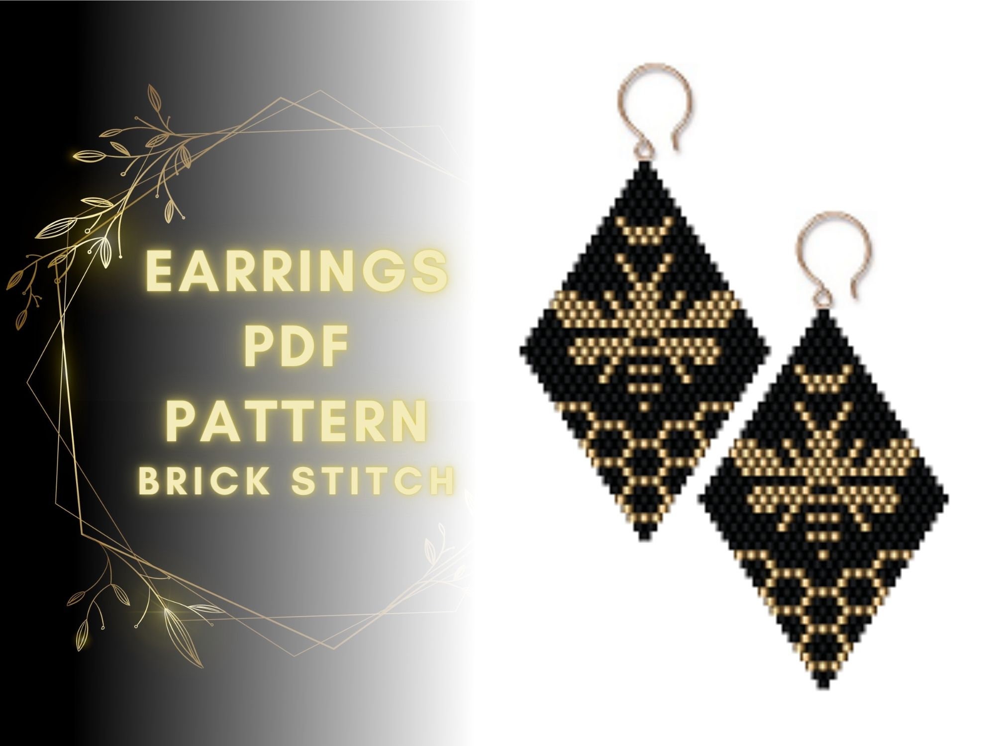 Moon Bee Insect Brick stitch earring pattern, Honey honeycomb earring pattern, Bead earring pattern, Black earring pattern, digital