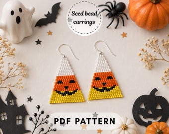 キャンディコーンイヤリングのパターン、ハロウィンビーズ編みPDF、2ドロップブリックステッチ、DIYお祝いジュエリー、ミユキデリカシードビーズ、デジタルダウンロード538