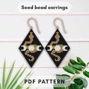 Snake brick stitch beaded earring pattern, Moon phase, Cobra python, Seed bead, Miyuki Delica, Flat rhomb, PDF digital 448