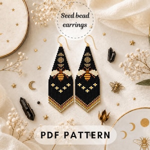 Moon Phases & Bee Brick Stitch Earrings Pattern PDF,  Beadwork Miyuki Delica Boho Celestial Witchy  Jewelry Design PDF digital 240