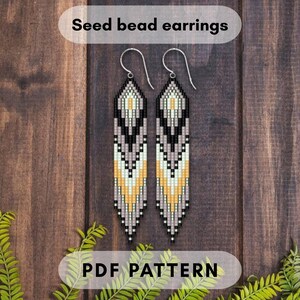 Brick stitch beaded earring pattern, Delicate fringes, Seed bead, Spring design, Easter, Mothers day, Quick Guide PDF instant download 001