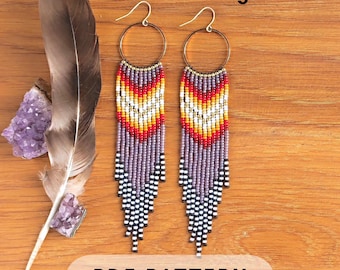 Fringe Hoop Earrings Pattern PDF, Boho Seed Bead Design Miyuki Delica 11 Geometric Tribal Beaded Jewelry Chart Gift for Mother 379
